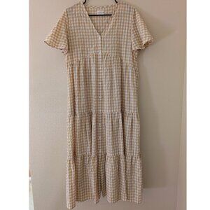 OffOn Clothing Tiered Linen Maxi Dress - Yellow Gingham, Size M